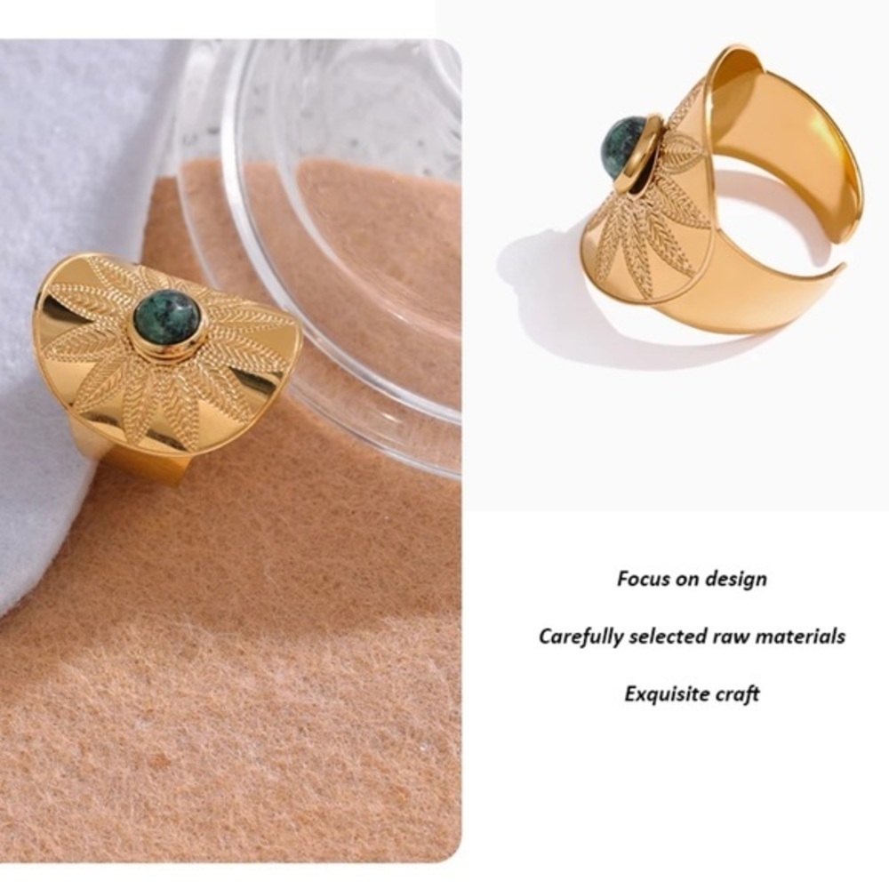 18K Gold Plated African Turquoise Flower Leave Ring